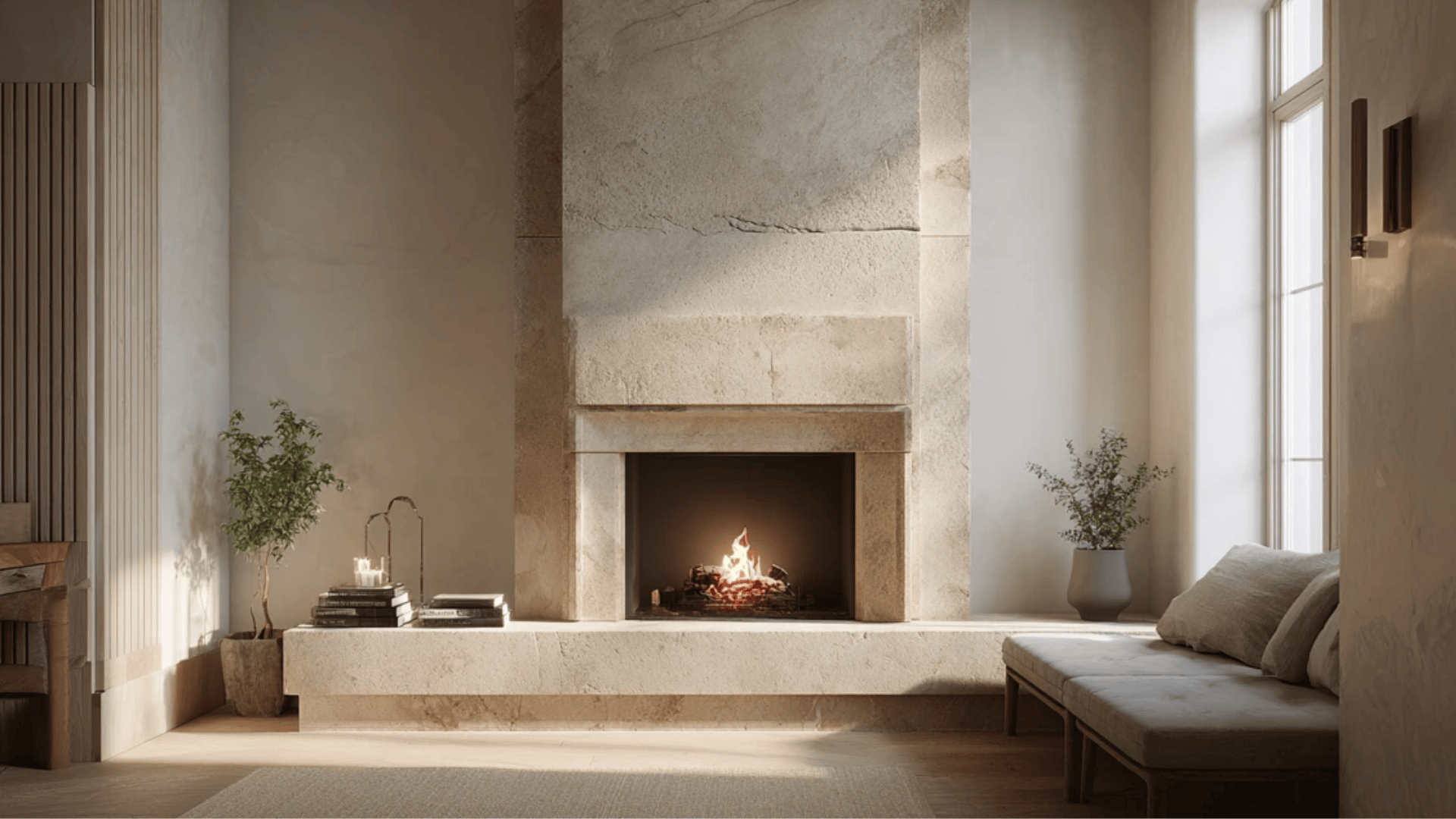 a room with plaster textured wall