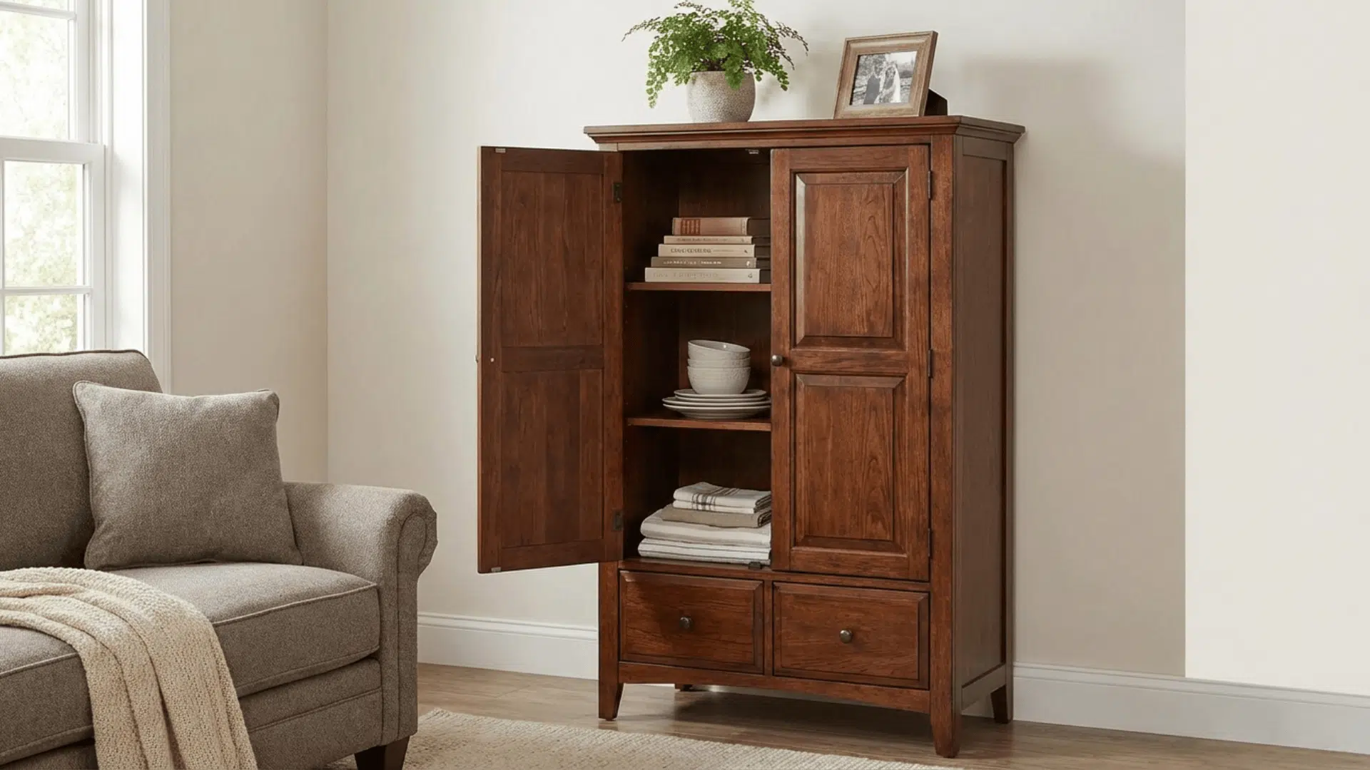 a wooden storage cabinet