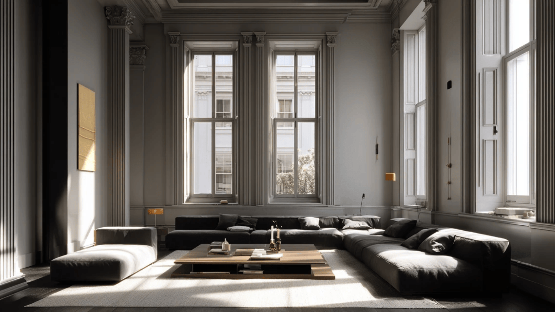 low sofas with tall walls surrounding it