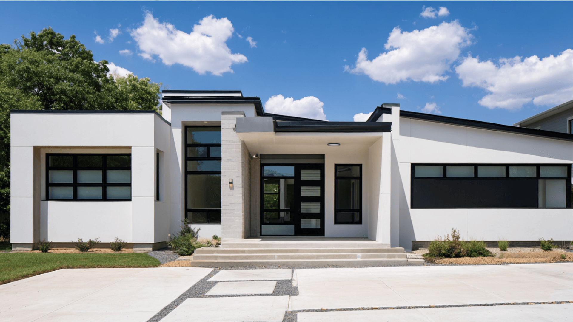 modern white house with black trim