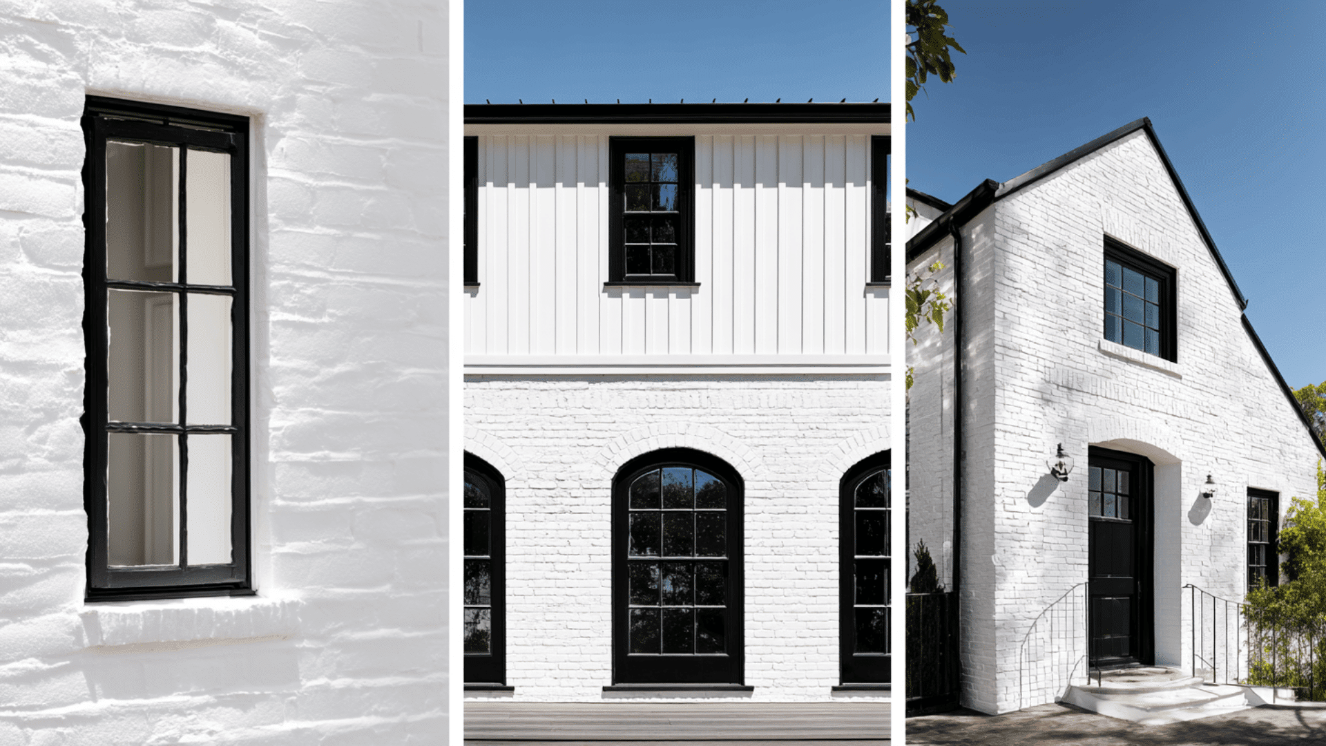 stucco vs siding vs painted brick accent on white house with black trim