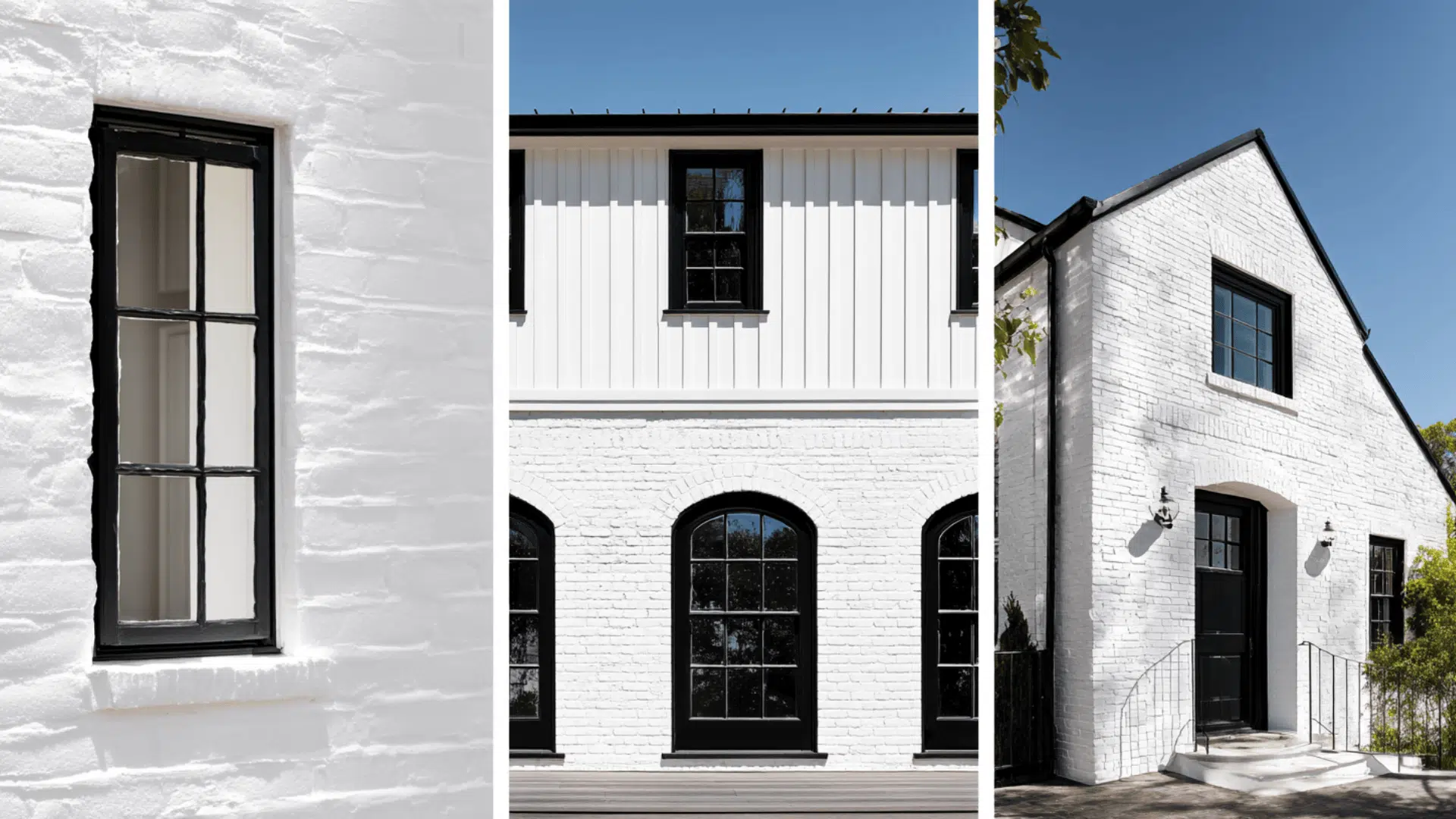 stucco vs siding vs painted brick accent on white house with black trim