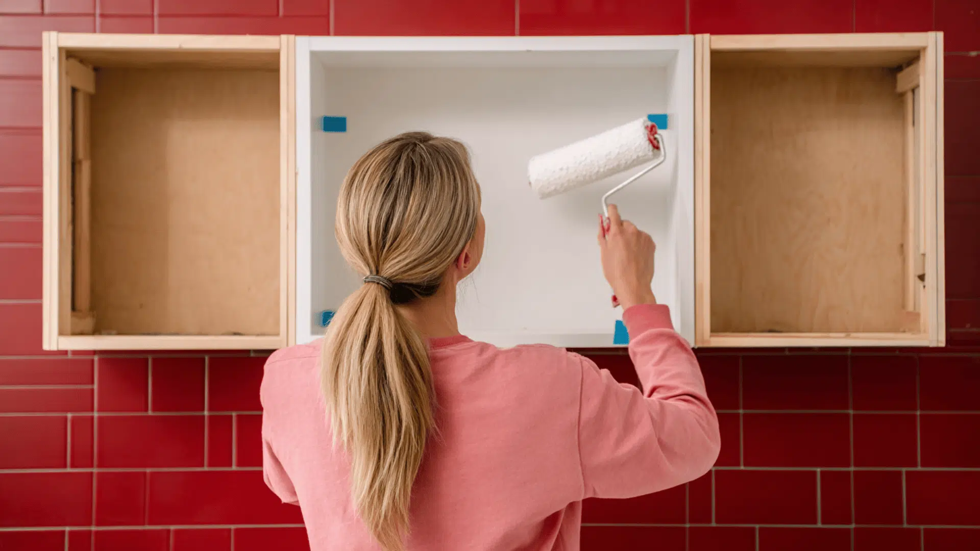 woman painting kitchen cabinets