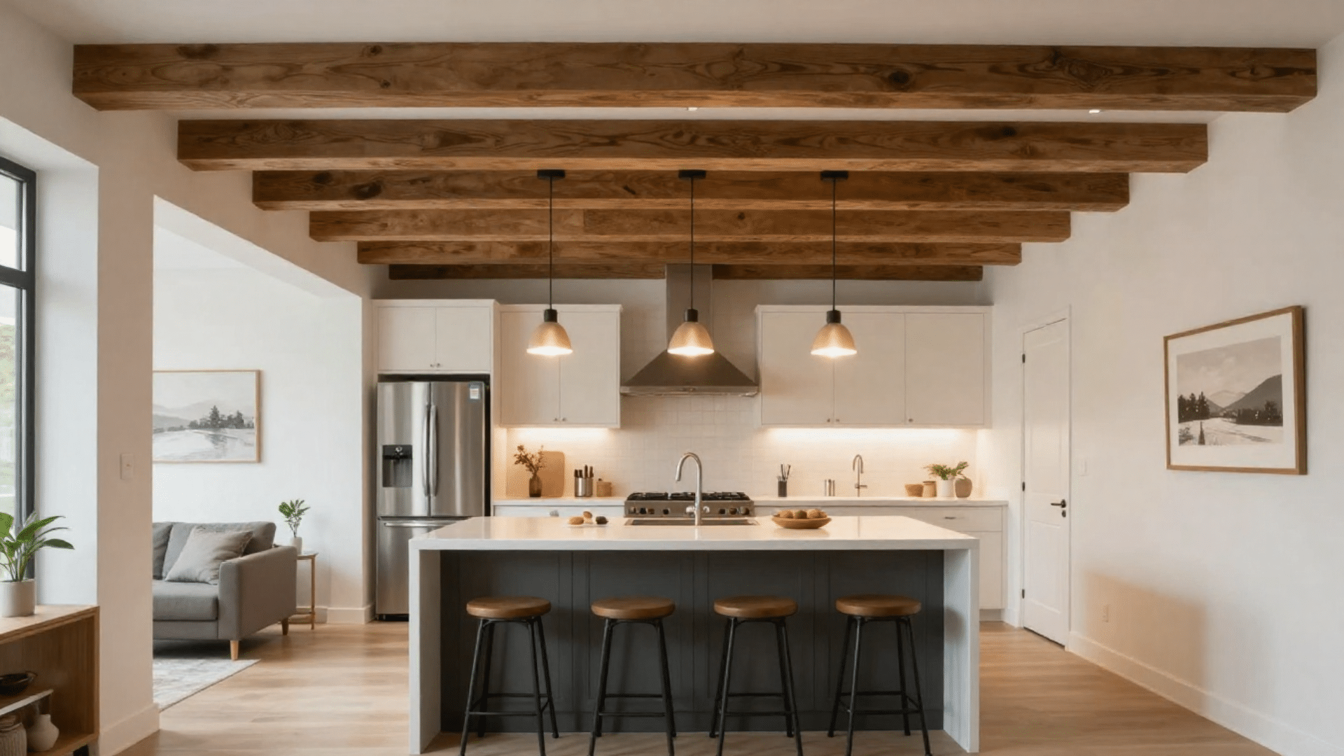 Beams Running Over Kitchen Island