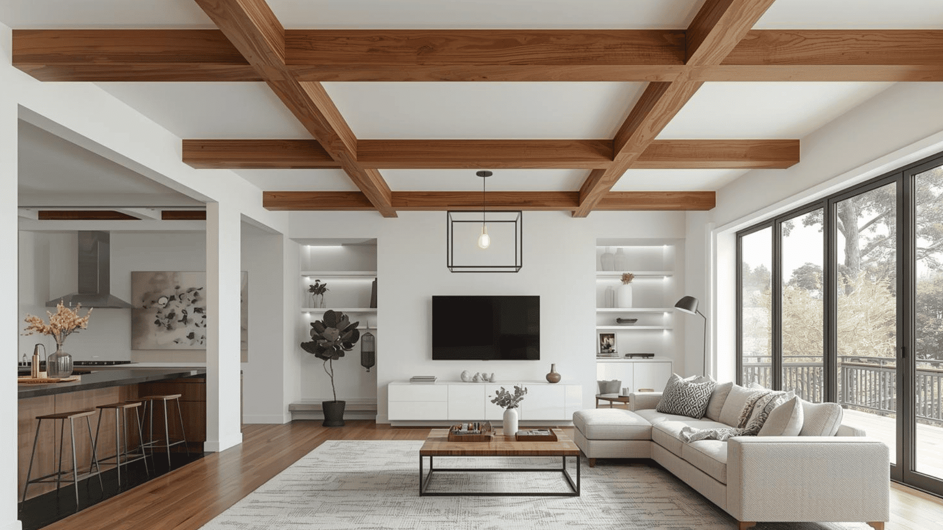 Box Beams Hiding Wiring On Flat Ceiling