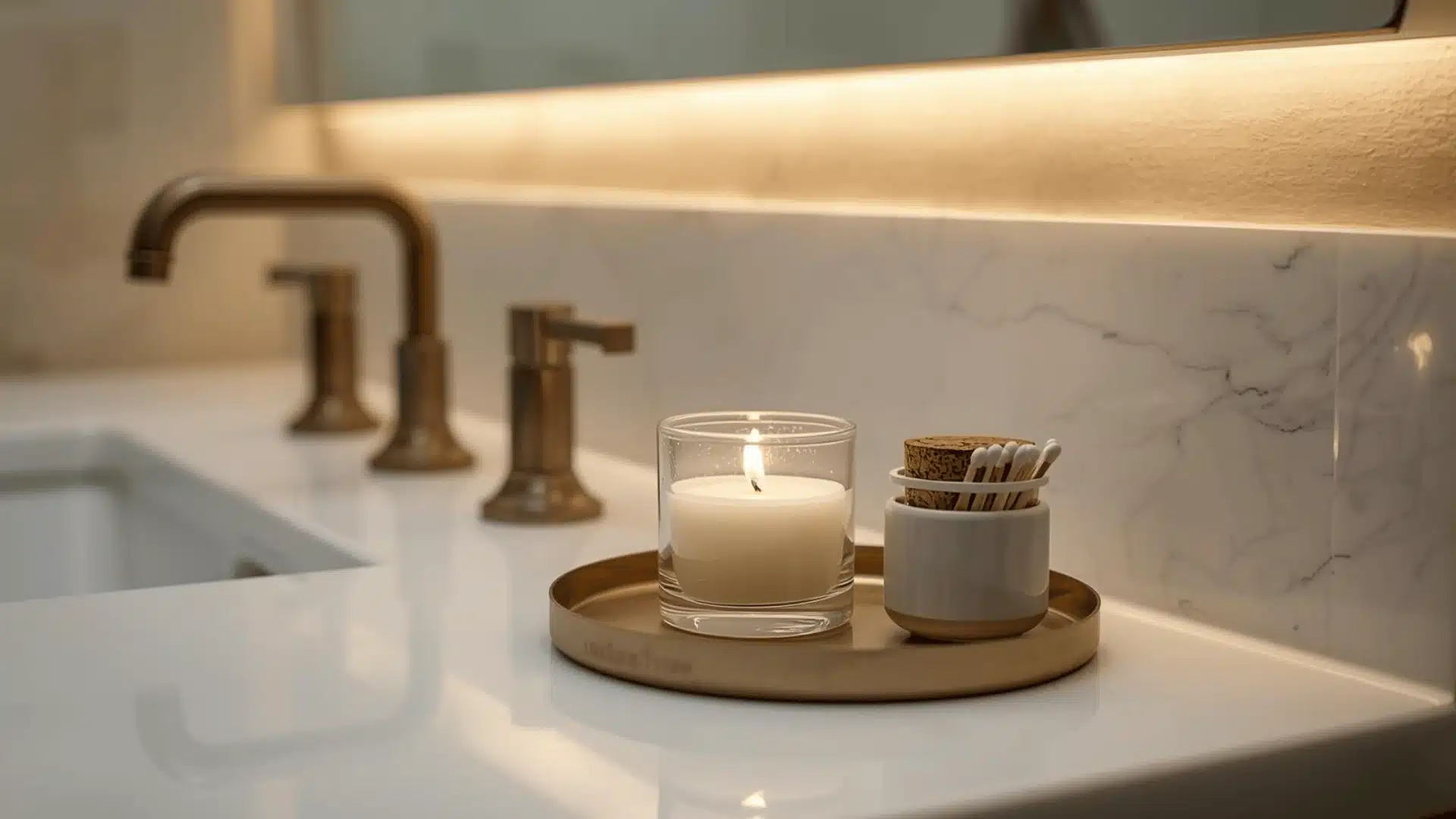 Candle And Match Holder Styled On Vanity Tray