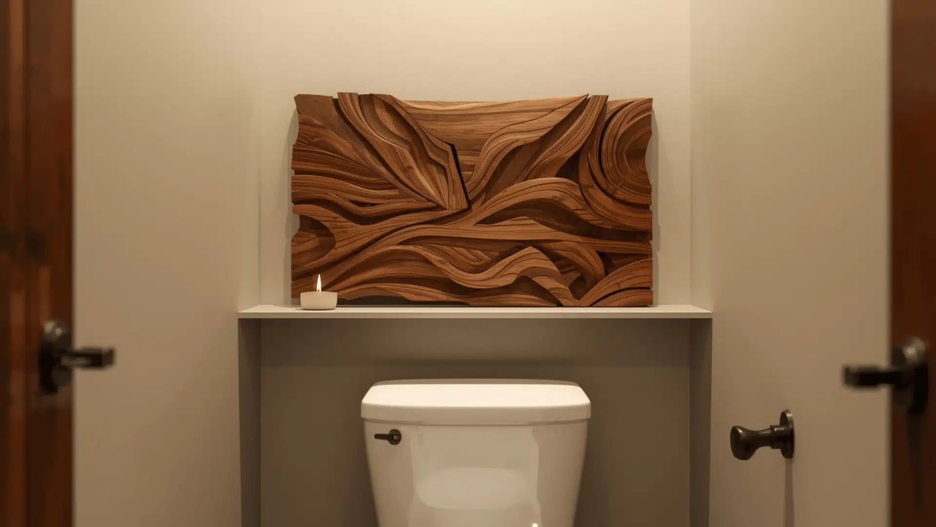Carved Wooden Accent Panel In Half Bath