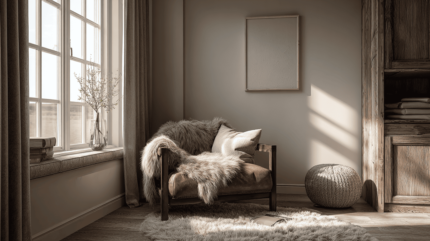 Cozy Reading Nook With Rustic Chair In Bedroom