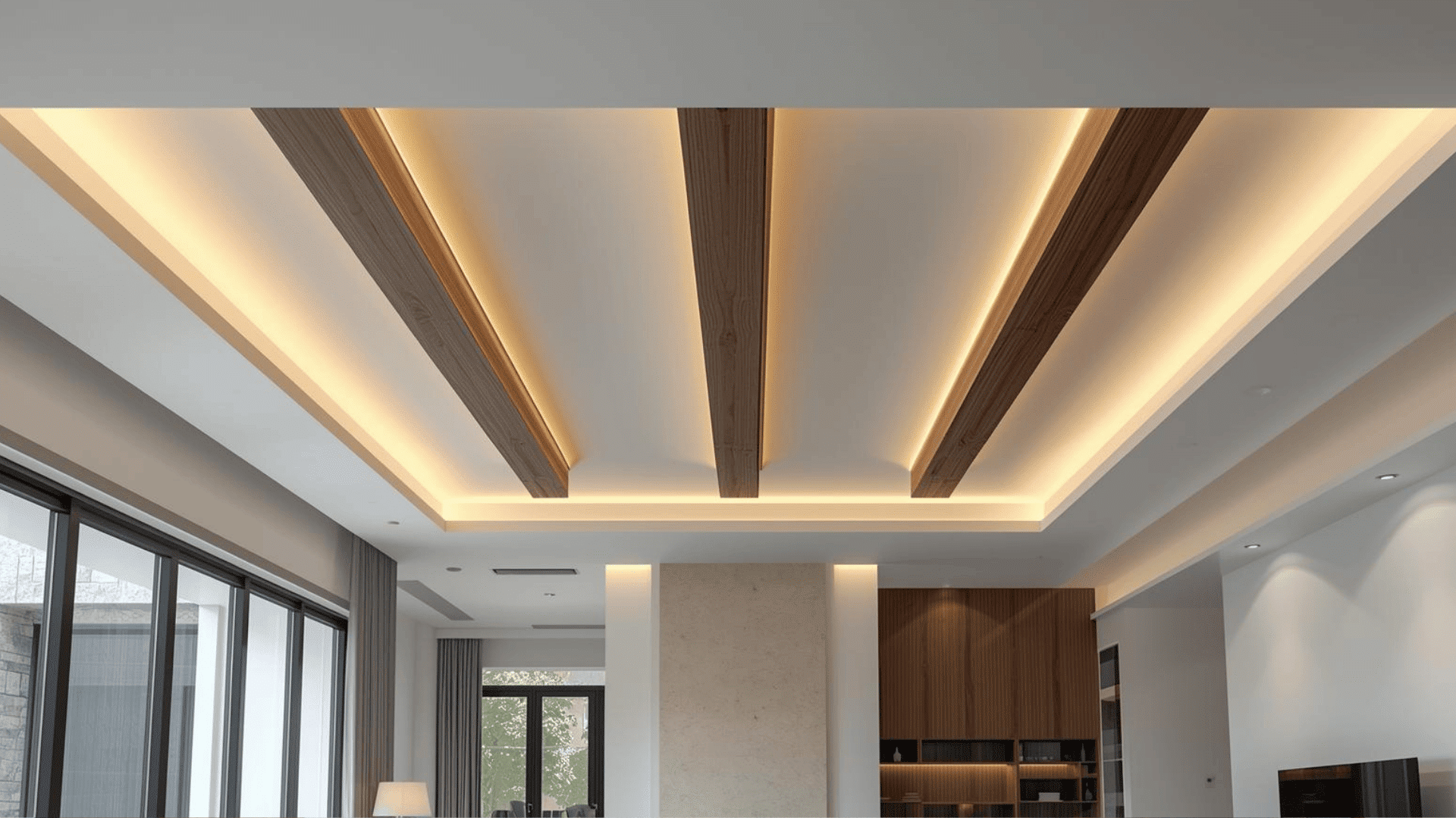Floating Ceiling Beams With Shadow Gap