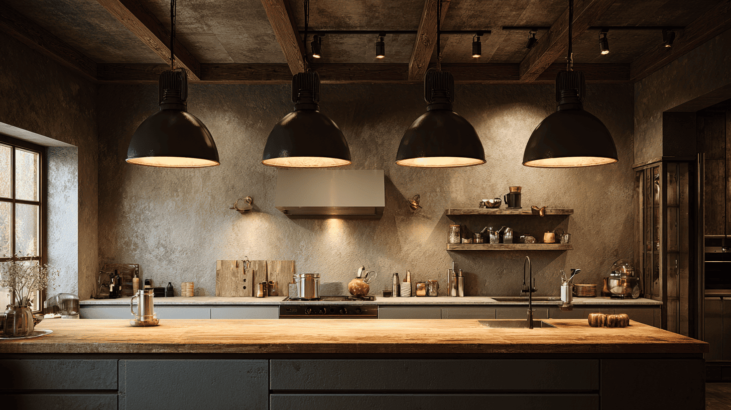 Industrial Pendant Lights Over Kitchen Island