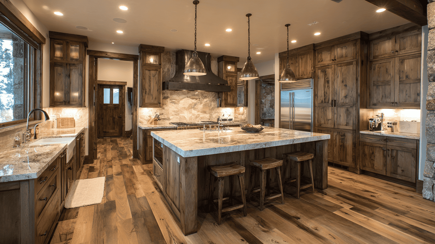 Natural Wood Flooring In Modern Rustic Kitchen