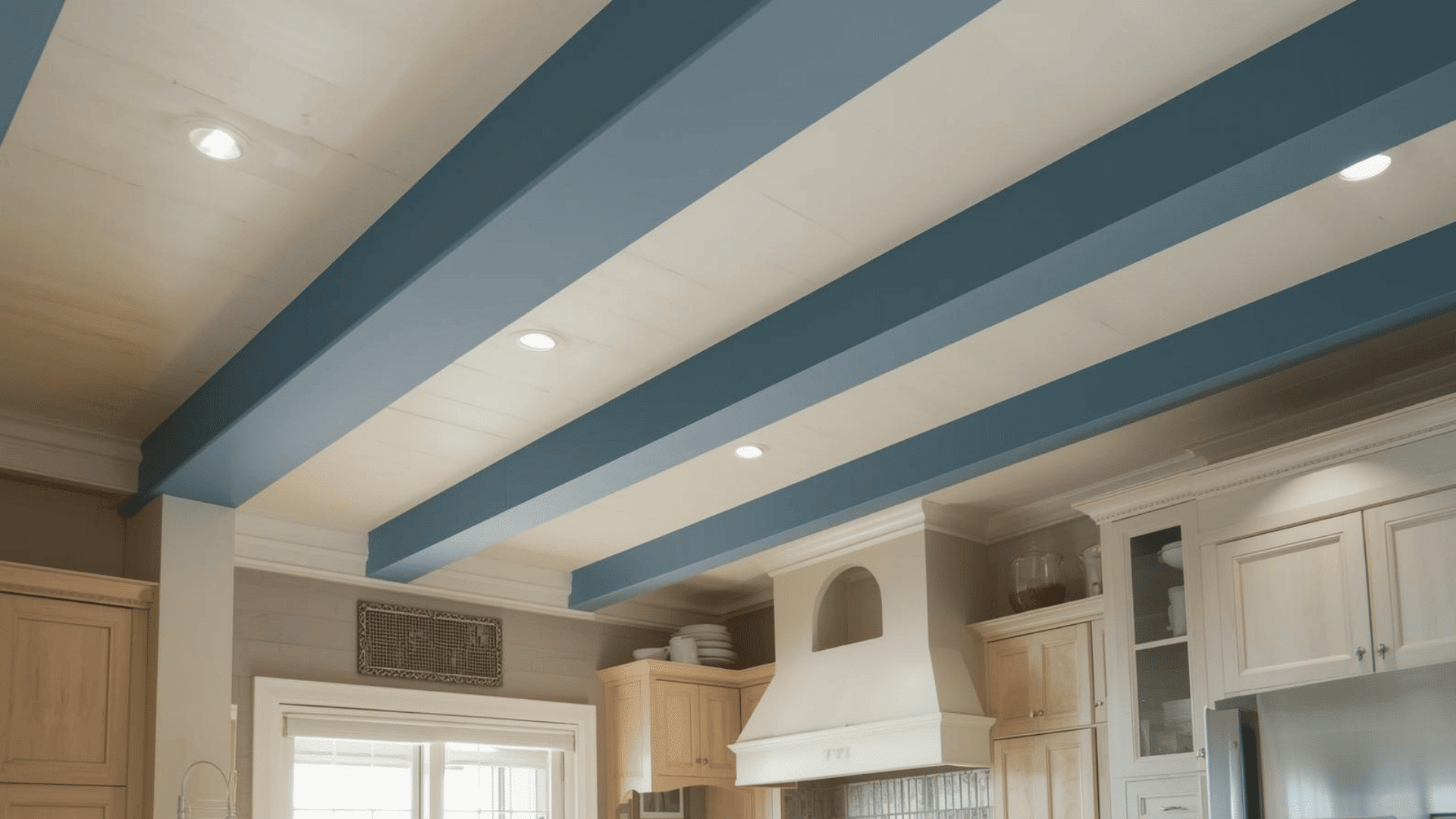 Painted Beams Matching Cabinets