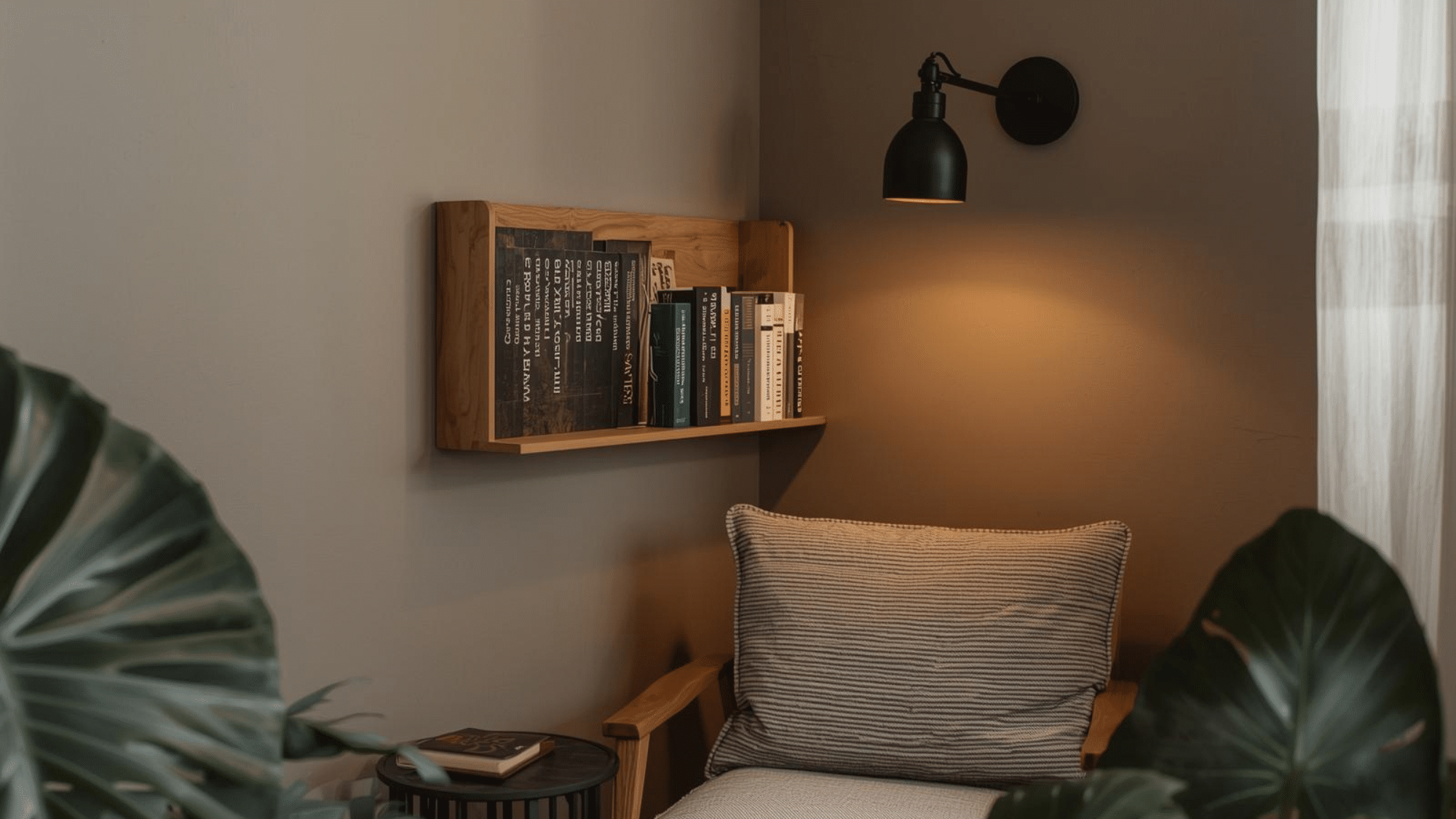Reading Spot With A Wall-Mounted Book Ledge
