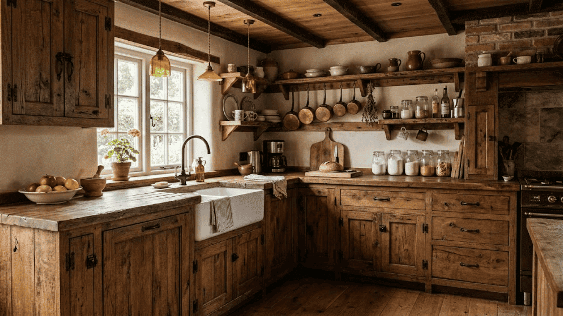 Rustic Kitchen Cabinets With Natural Wood Texture
