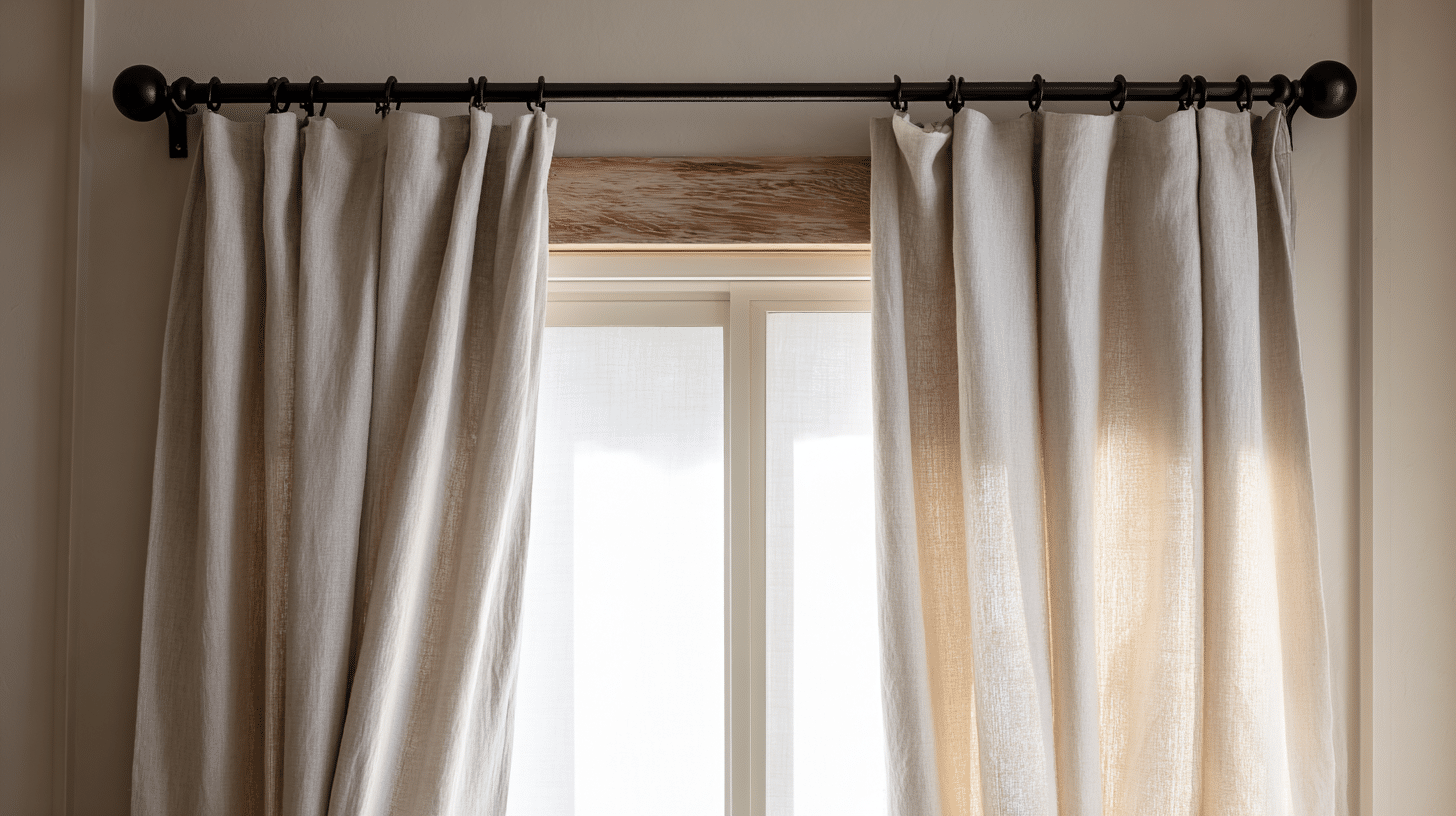 Simple Black Metal Curtain Rods In Modern Rustic Bedroom
