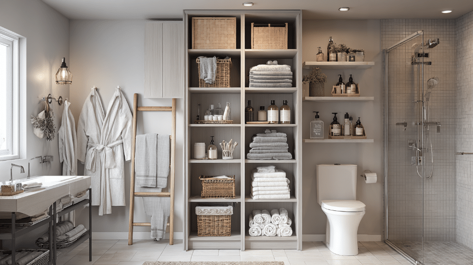 Vertical Storage Walls Near Showers