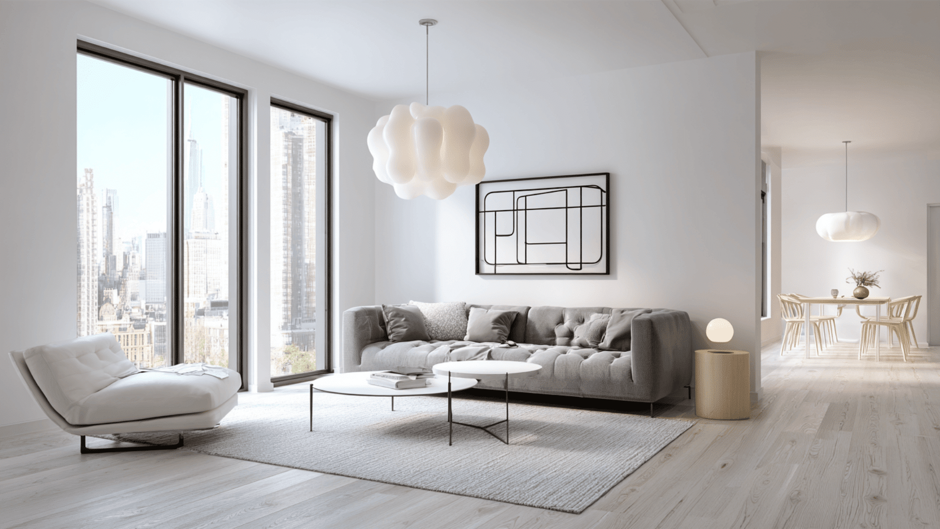 a minimalist aesthetic living room with one statement piece