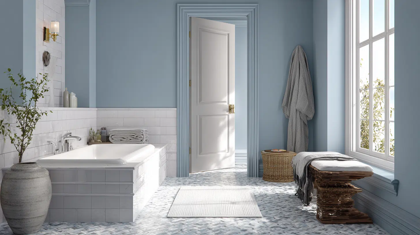benjamin moore santorini blue in bathrooms