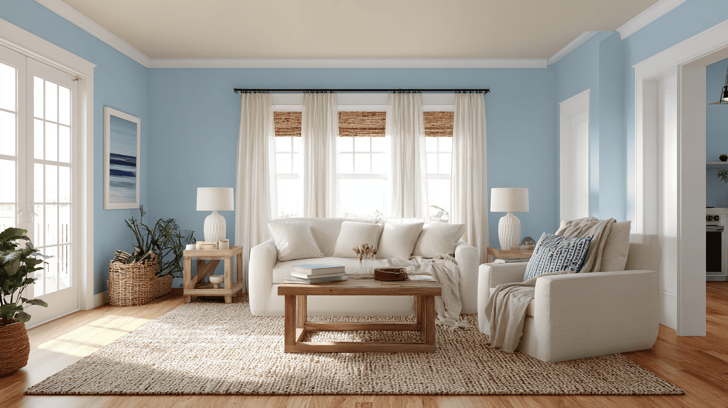 benjamin moore santorini blue in living rooms