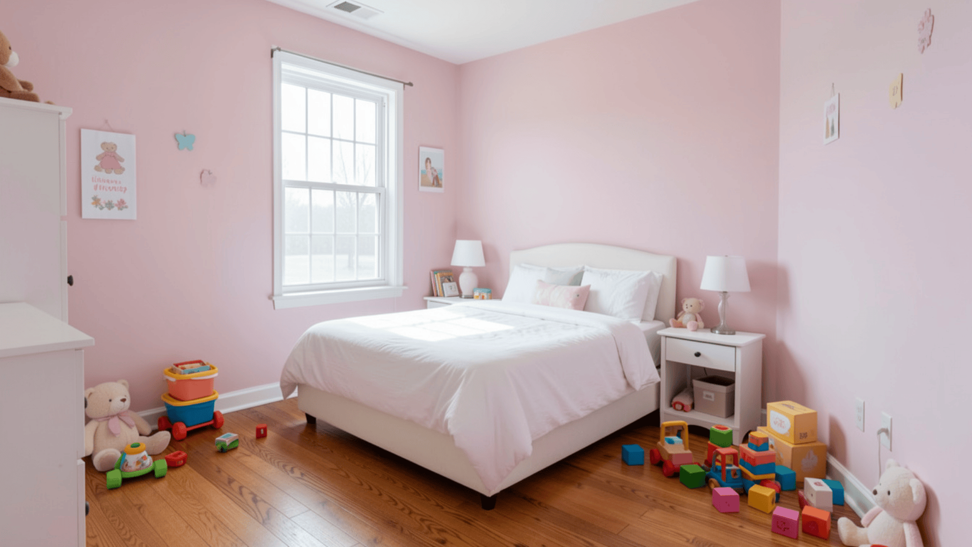 kids room with wall painted with latex paint