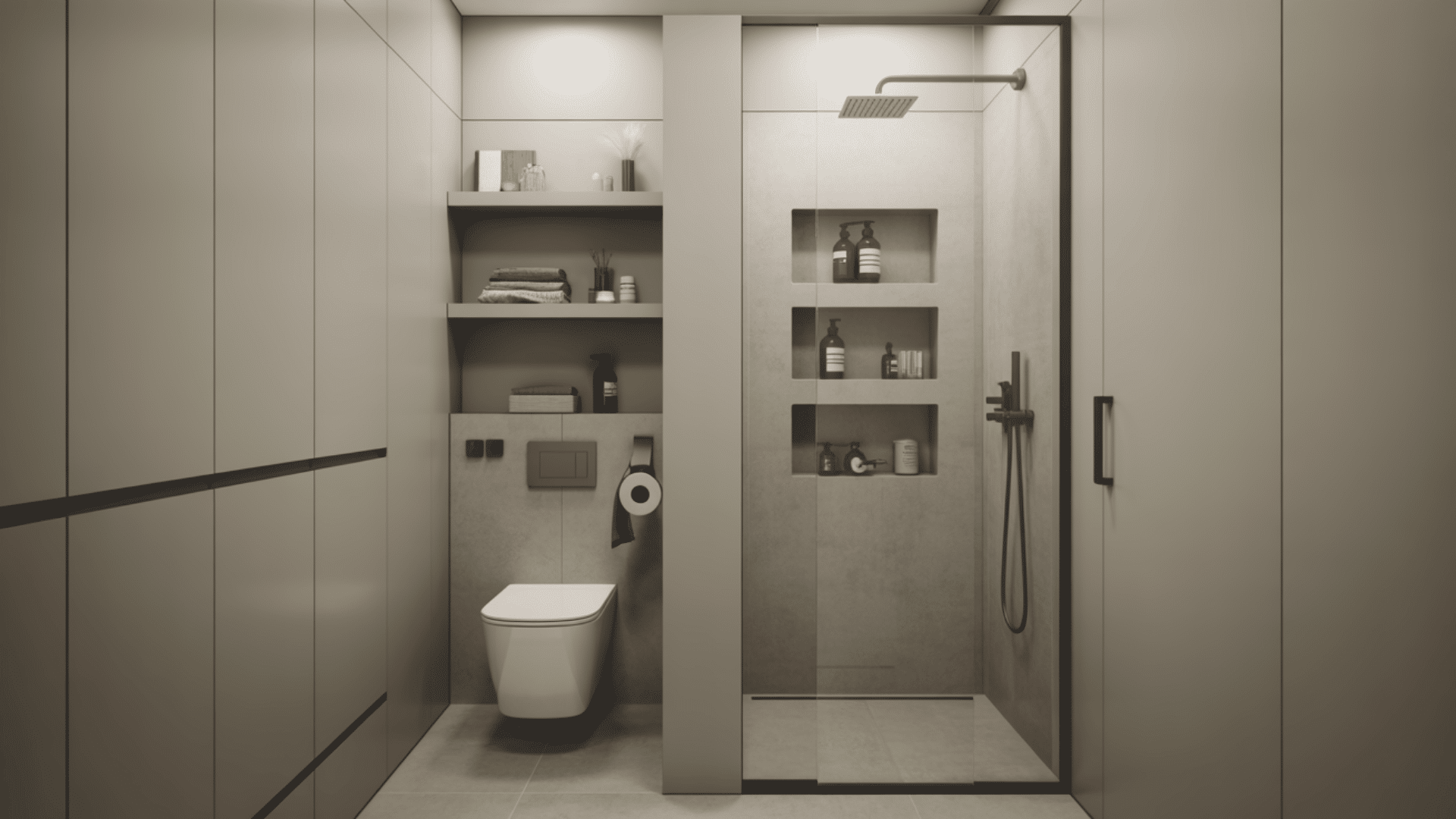 vertical storage in small wet room