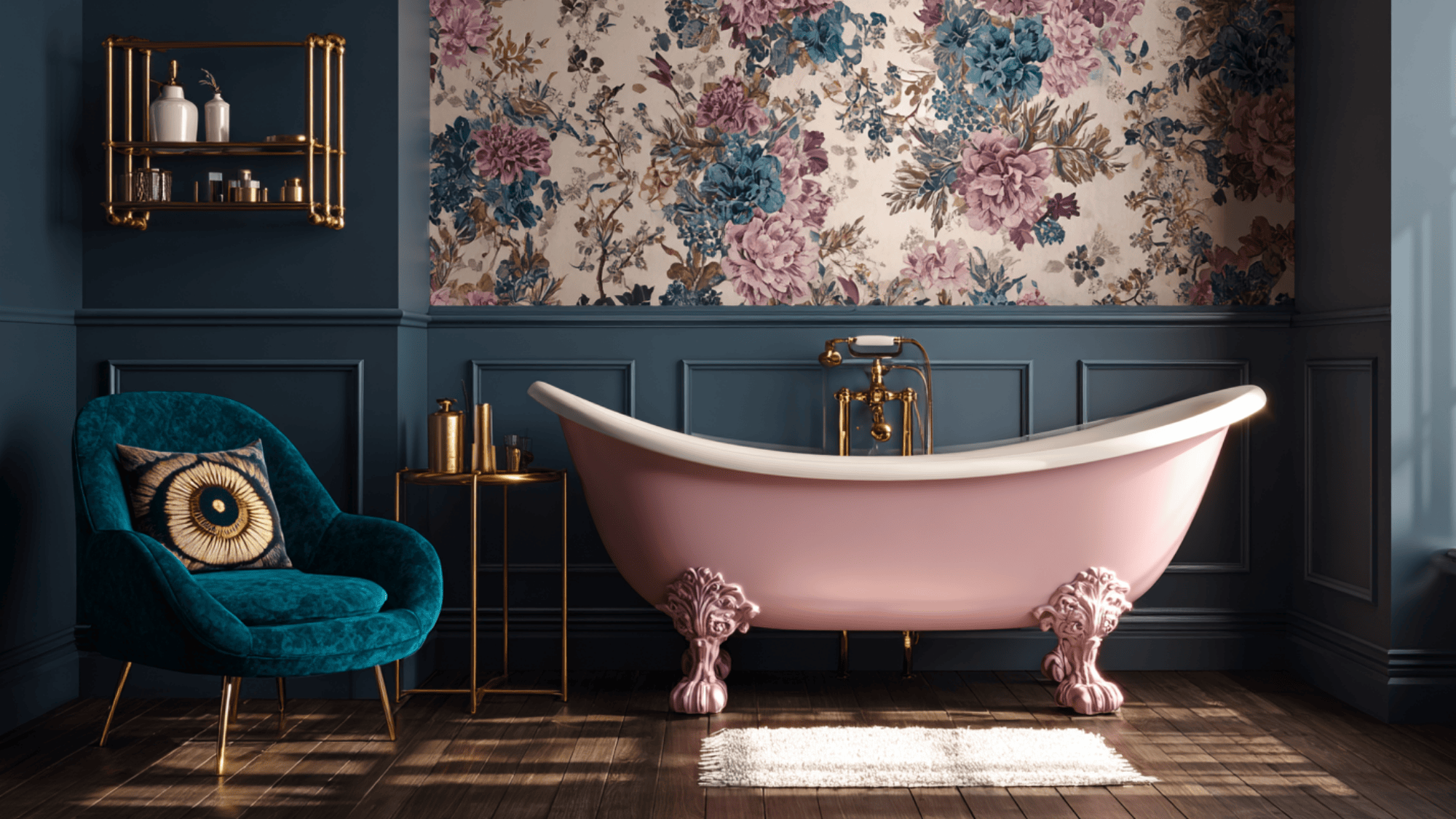 Bathroom with a Victorian touch, clawfoot tub, and bronze faucets.