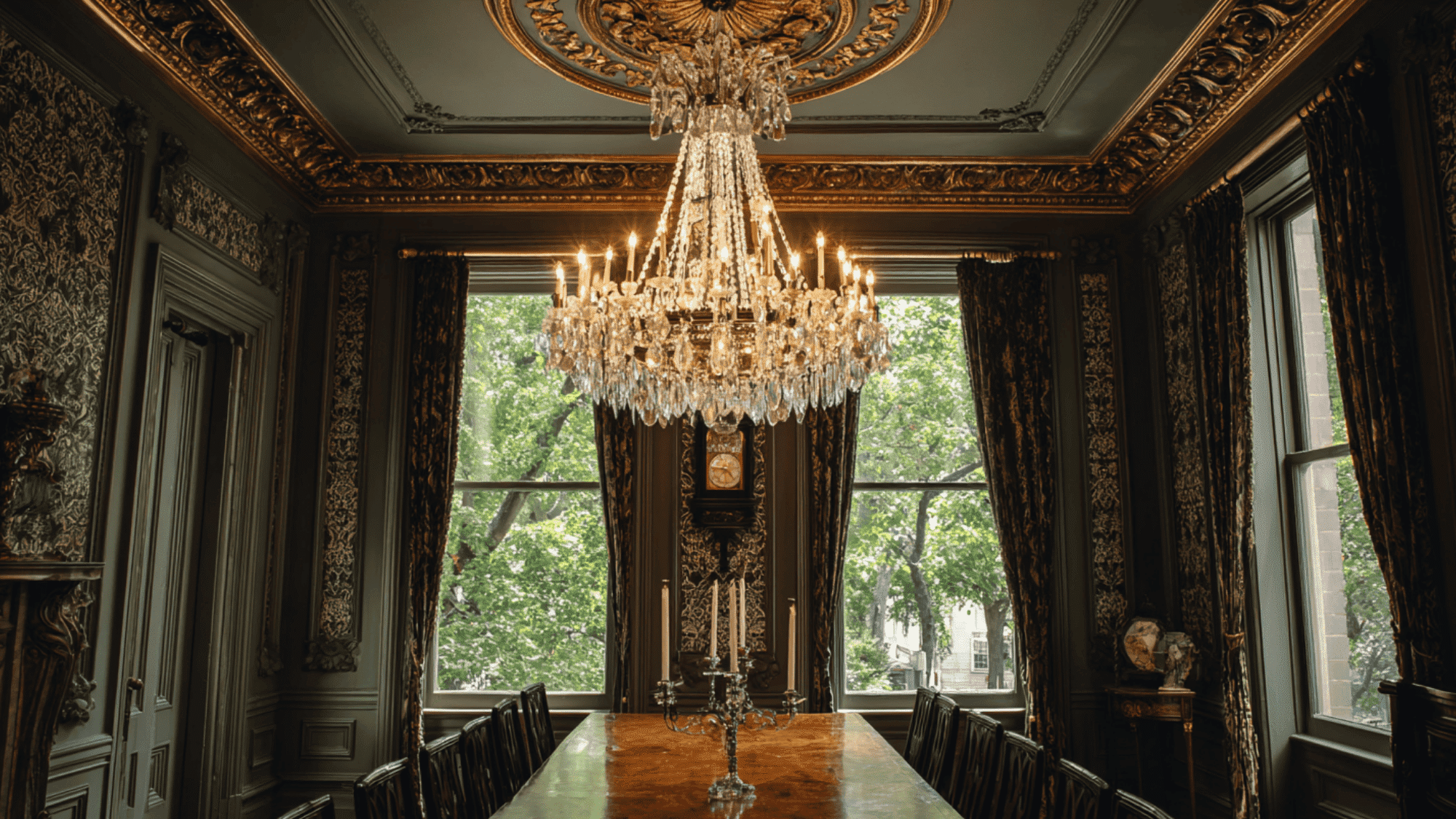 victorian style chandelier as a centrepiece with warm lighting