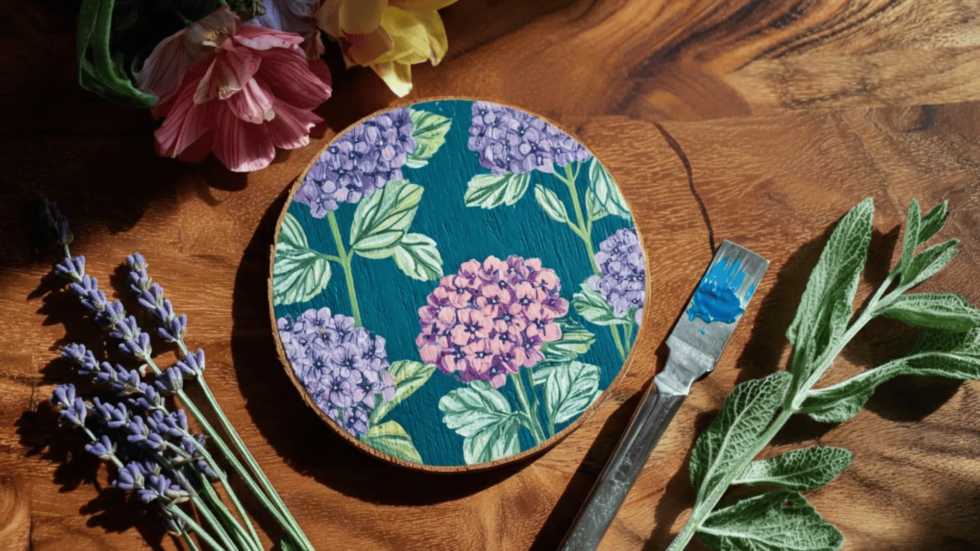 wood slice acrylic painting