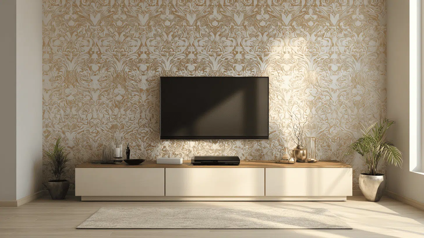 Accent-Wallpaper-Behind-Tv-Stand