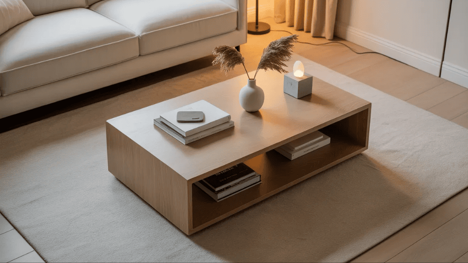 Clear and uncluttered surfaces in a cozy small studio apartment