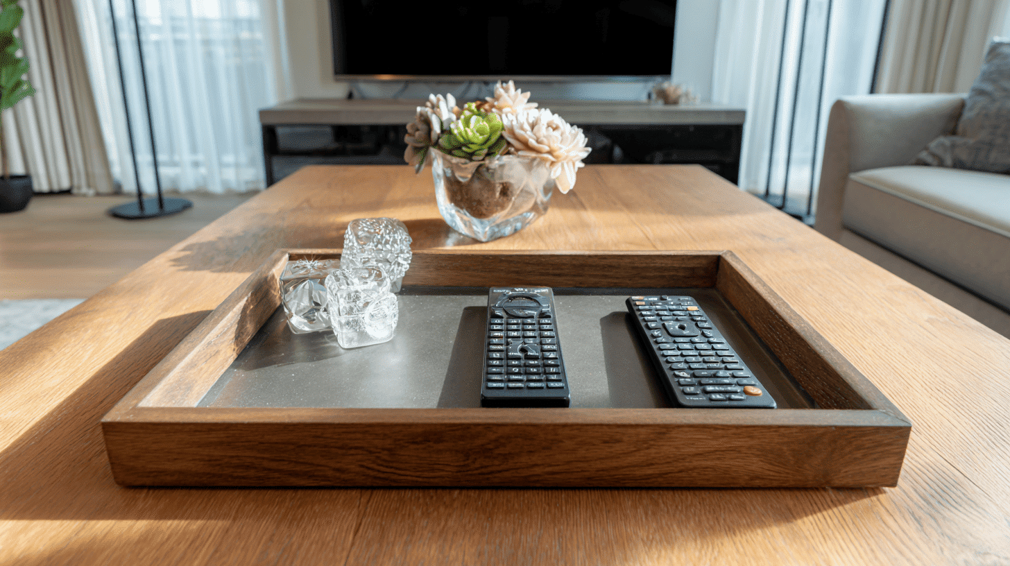 Decorative-Tray-On-Tv-Stand-Organizing-Remotes