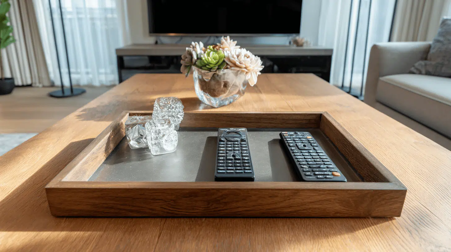 Decorative-Tray-On-Tv-Stand-Organizing-Remotes