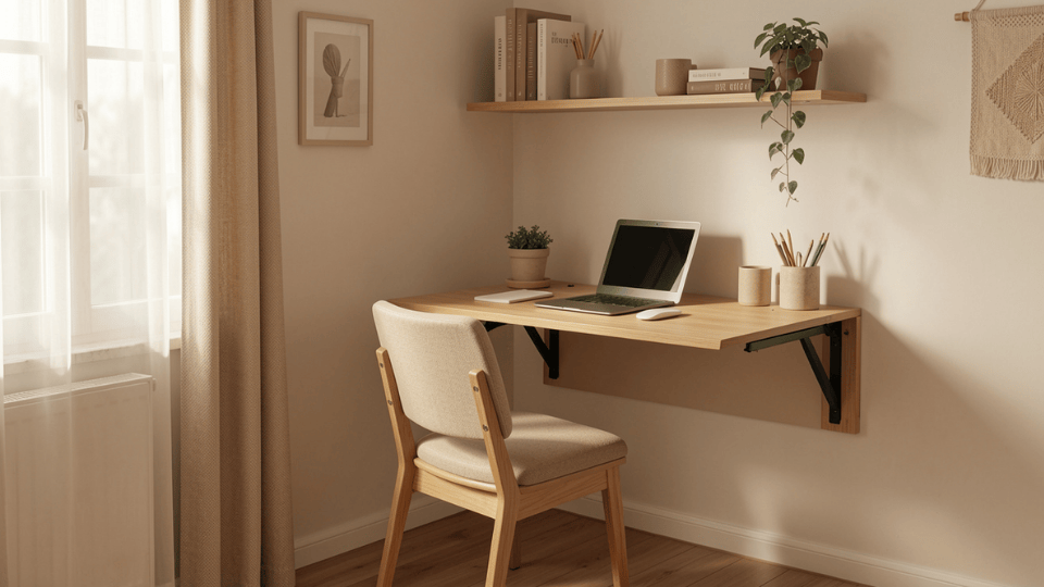 Foldable dining table in a cozy small studio apartment