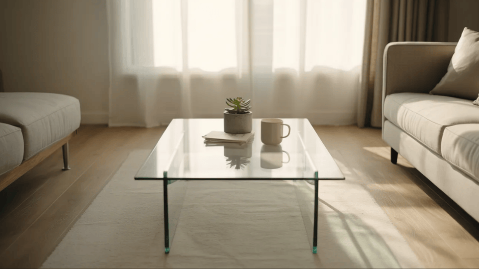 Glass  furniture in a small studio apartment living space