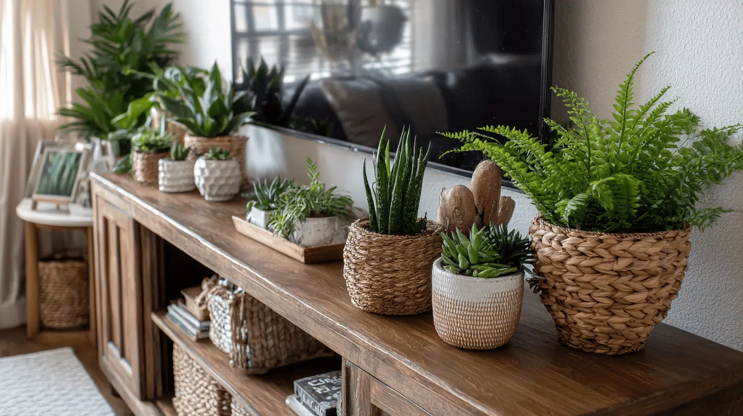 Greenery-On-Tv-Stand-For-Farmhouse-Decor