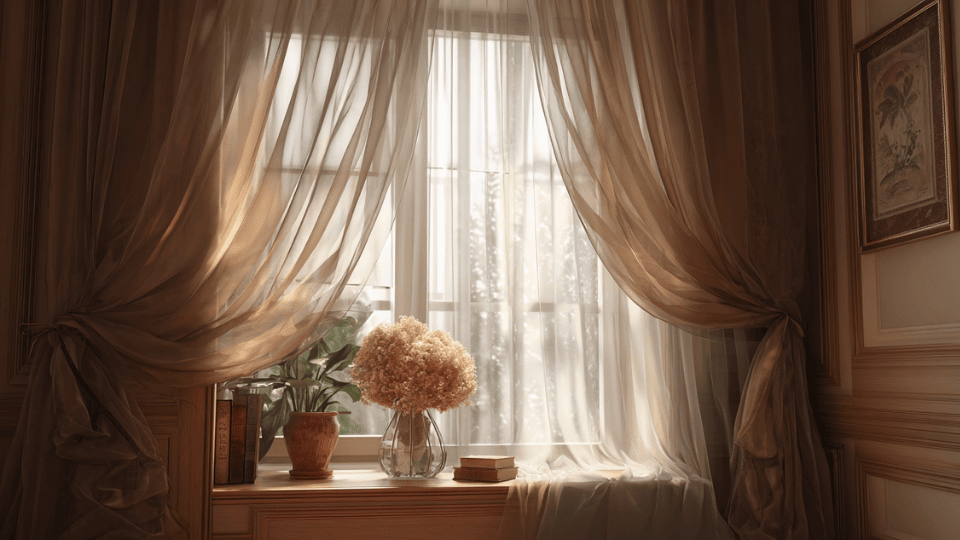 Layered window treatments in a cozy small studio apartment