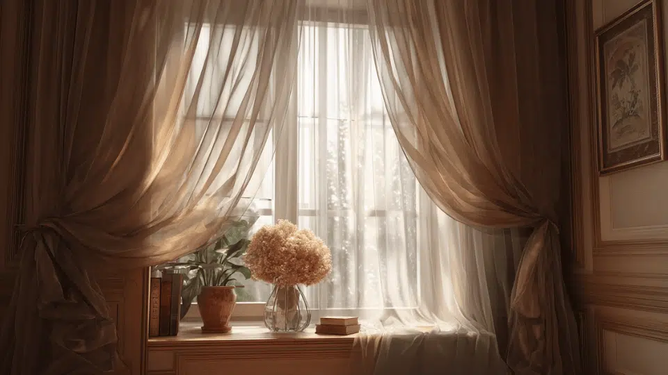 Layered window treatments in a cozy small studio apartment