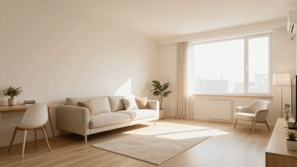 Light wall colors making a small studio apartment feel bright and spacious
