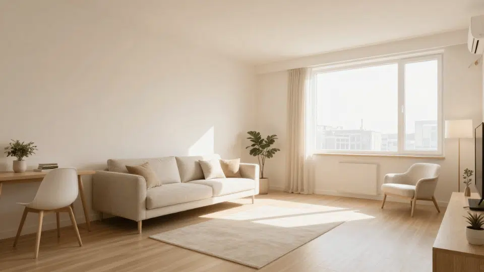 Light wall colors making a small studio apartment feel bright and spacious