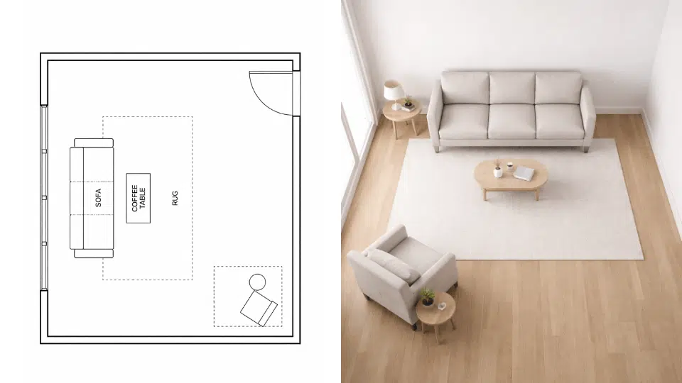 _Minimalist living room layout with simple furniture and open space
