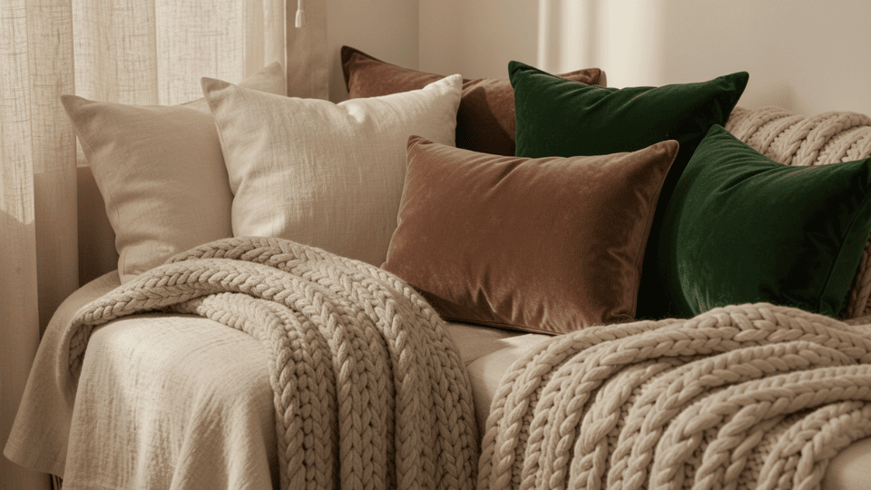 Mixed textiles adding depth and warmth to a cozy small studio apartment