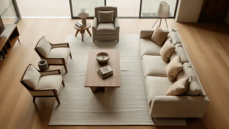 Modern living room layout showing how to arrange furniture for better flow