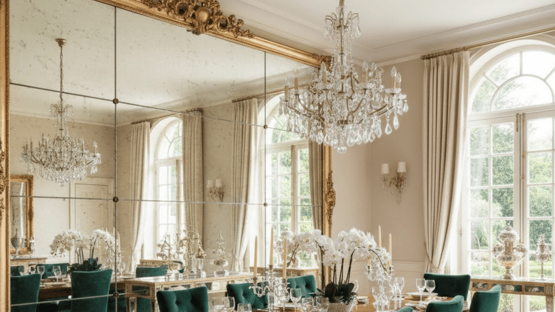 Oversized Mirror Brightens Dining Room