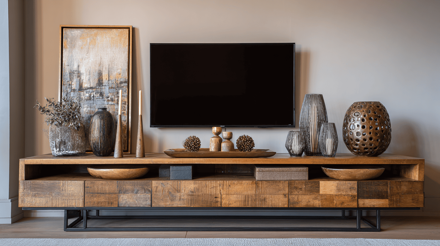 Wood-And-Metal-Accessories-On-Tv-Stand