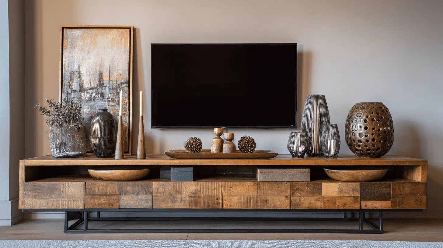 Wood-And-Metal-Accessories-On-Tv-Stand