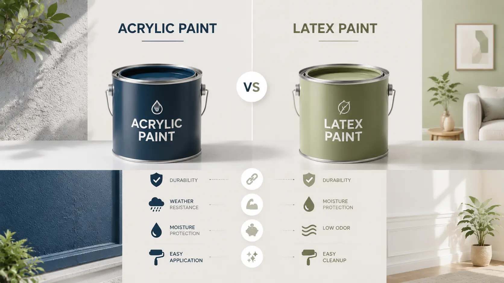 Acrylic vs latex paint comparison infographic