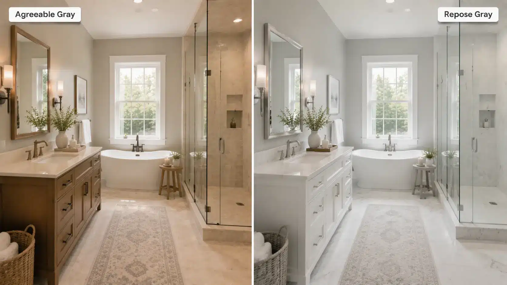 Agreeable Gray and Repose Gray bathroom comparison