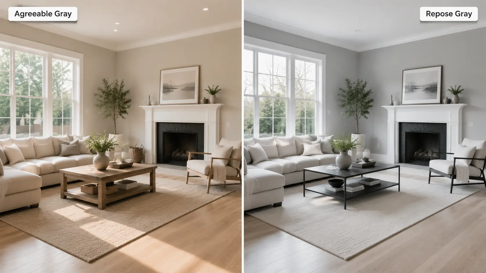 Agreeable Gray and Repose Gray living room comparison