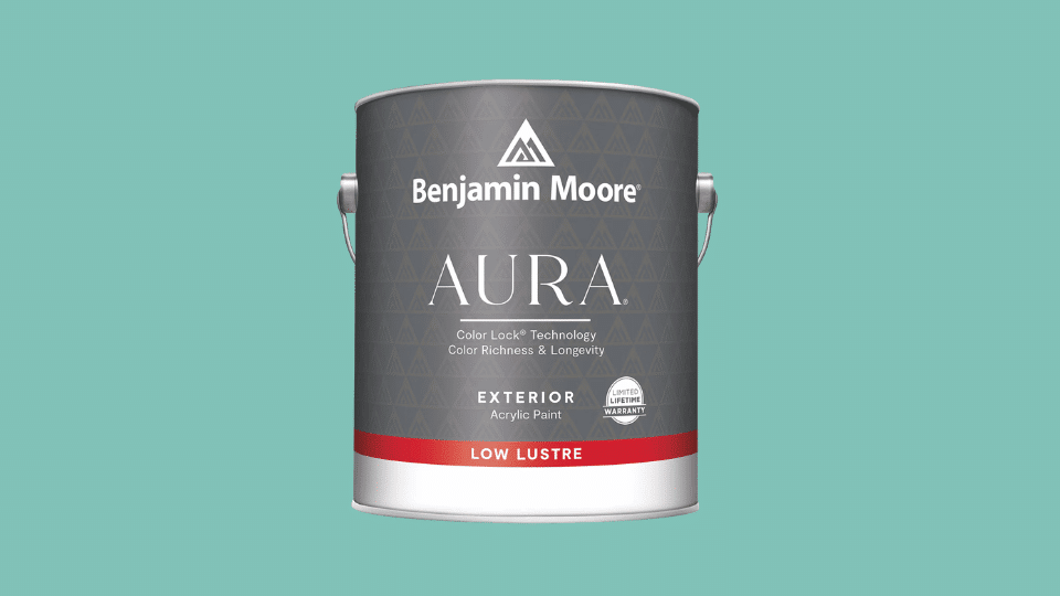 Benjamin Moore Aura Exterior paint on plain background