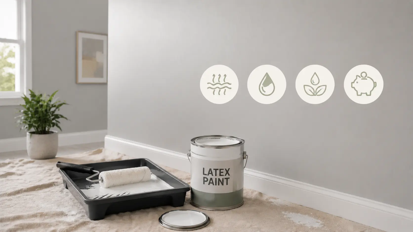 Freshly painted interior wall with latex paint